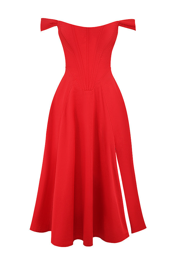 Robe d'été midi rouge foncé