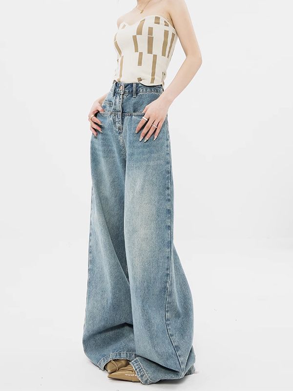 Jean taille haute à jambes larges