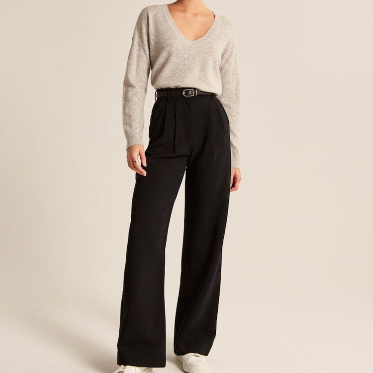Pantalon décontracté taille haute à jambes larges pour femme