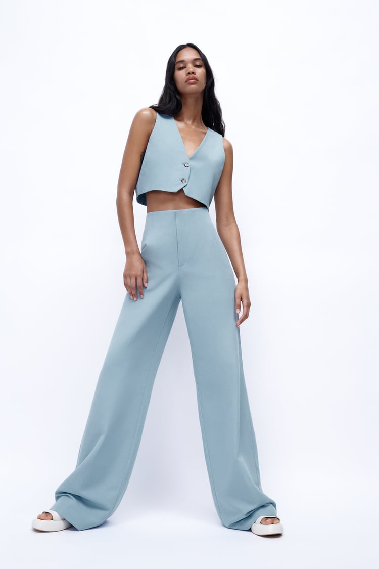 Cardigan court en lin mélangé avec pantalon