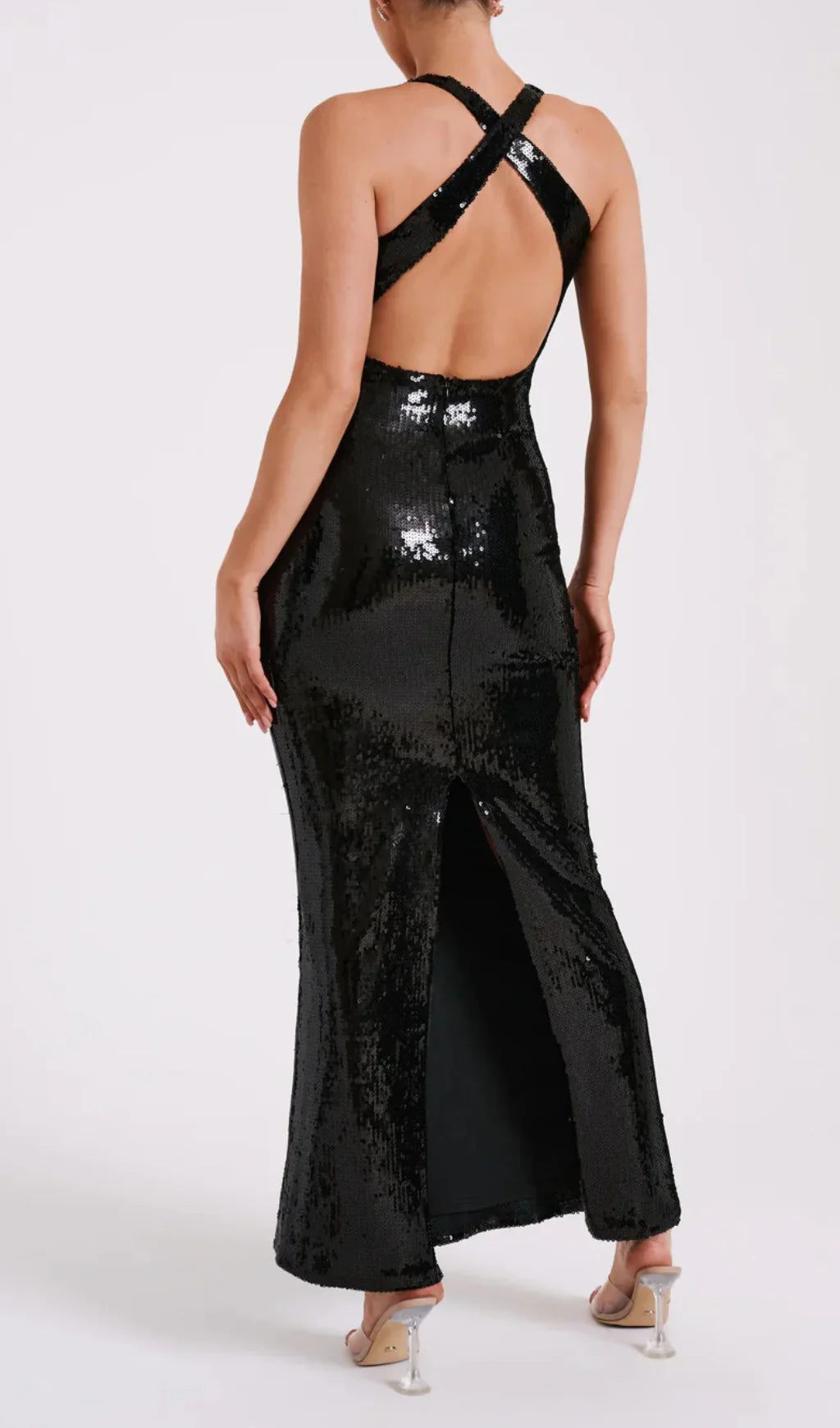 Robe longue ? sequins avec symbole de roses