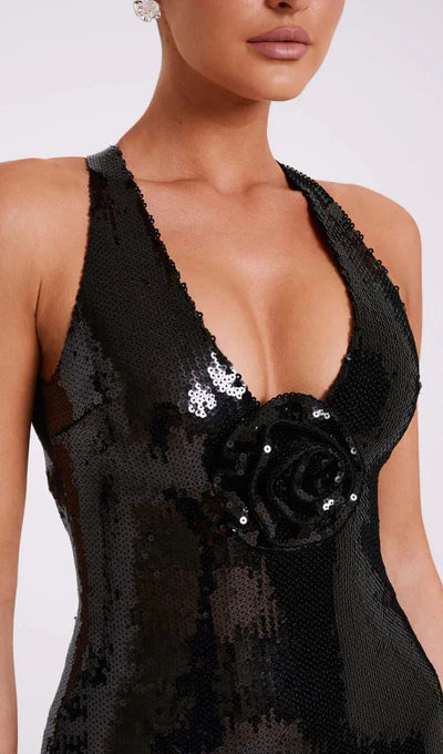 Robe longue ? sequins avec symbole de roses