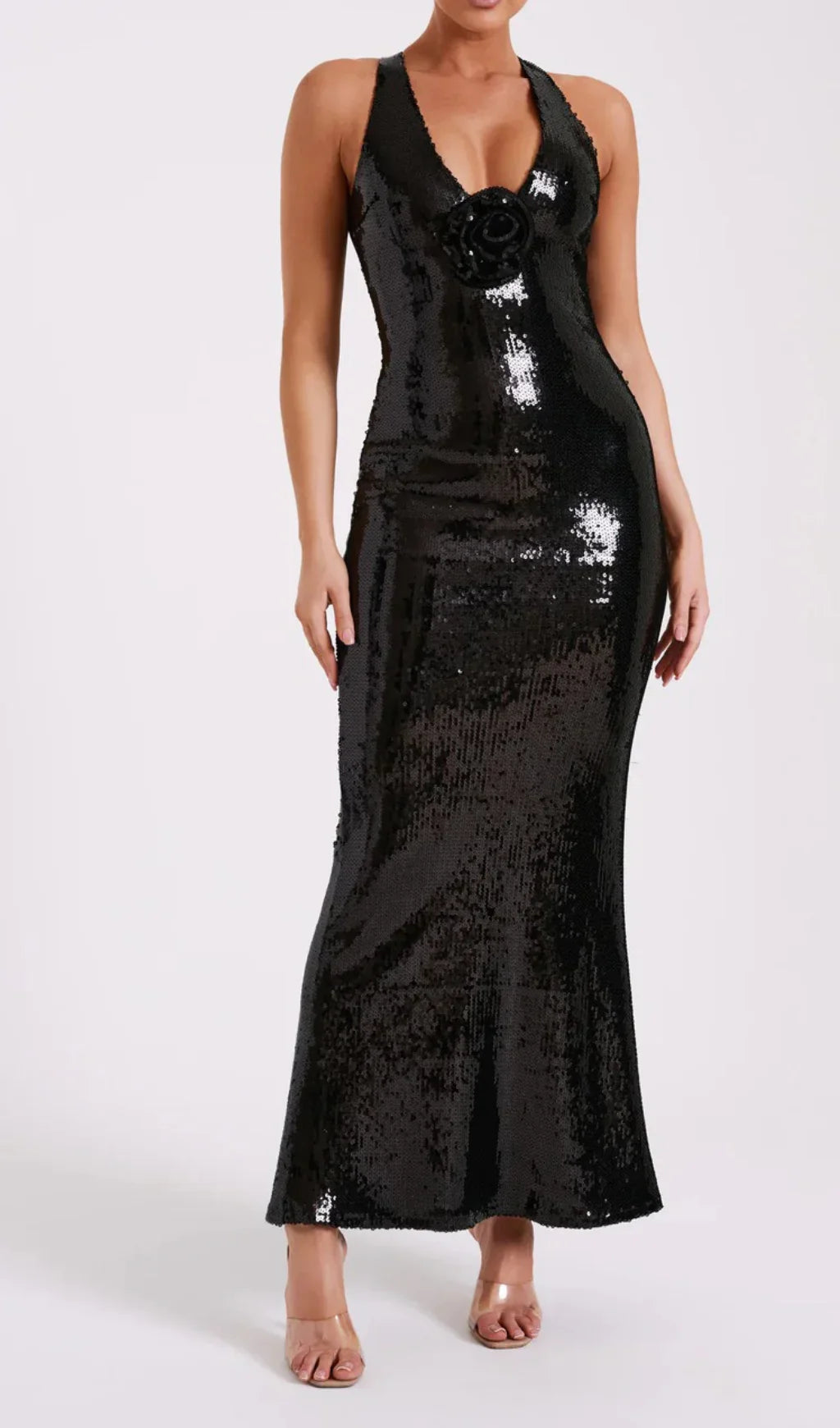 Robe longue ? sequins avec symbole de roses