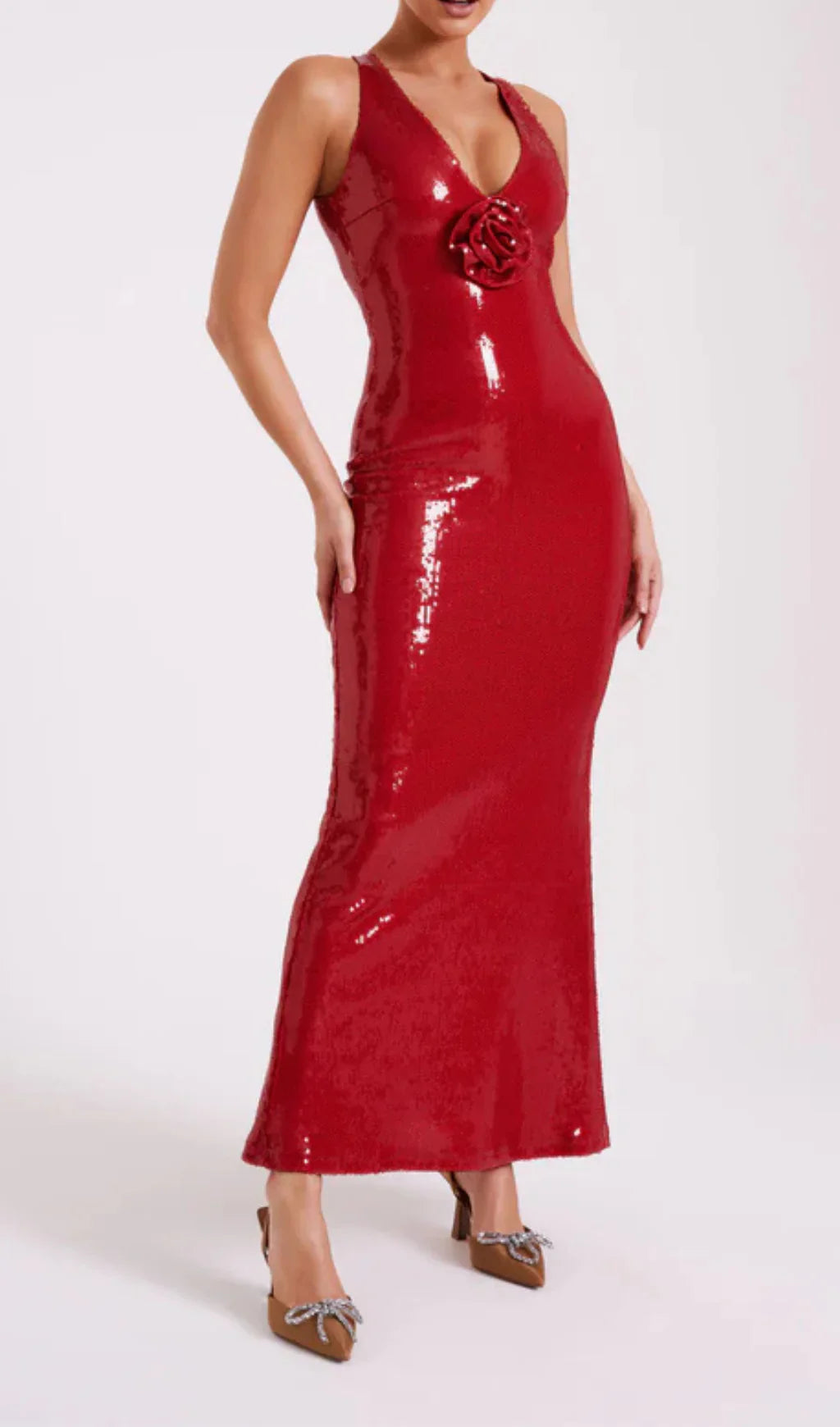 Robe longue ? sequins avec symbole de roses
