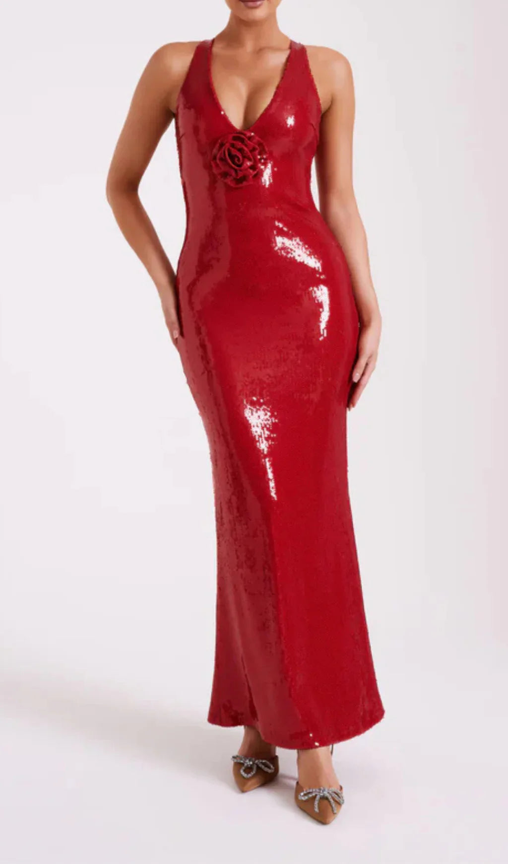 Robe longue ? sequins avec symbole de roses