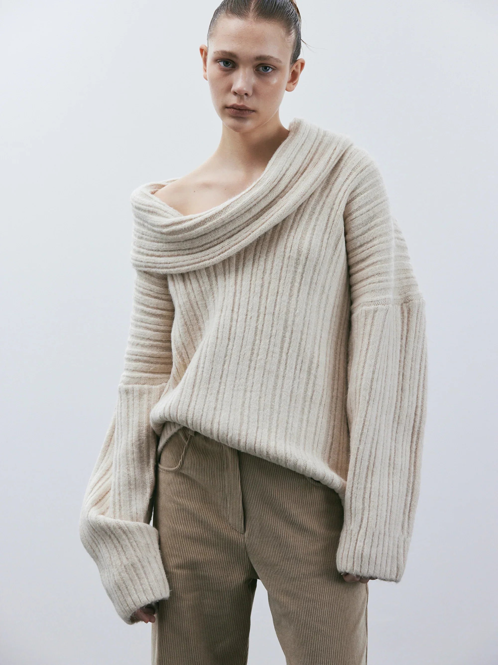 Pull tricoté oversize à roulis haut