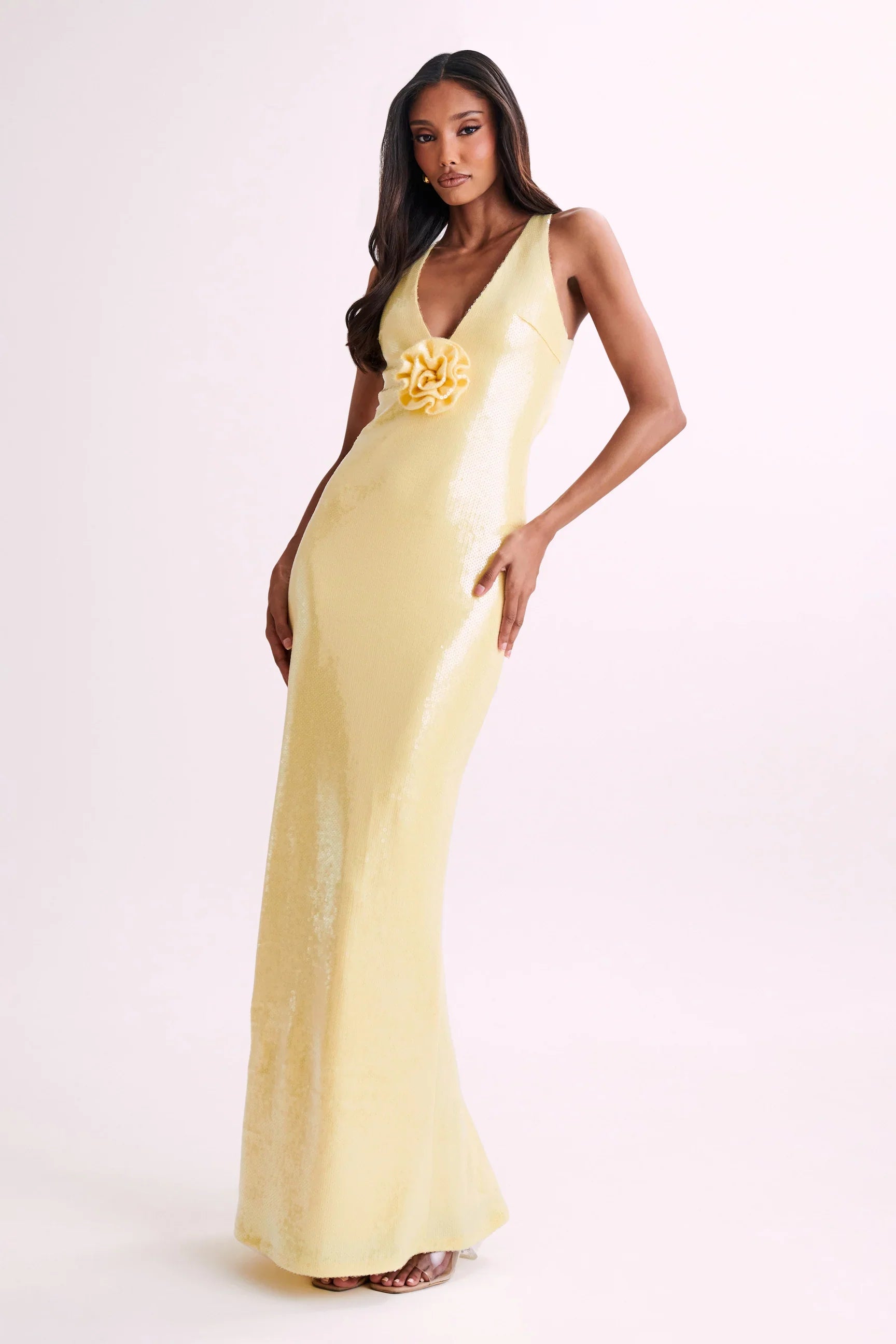 Robe longue ? sequins avec symbole de roses
