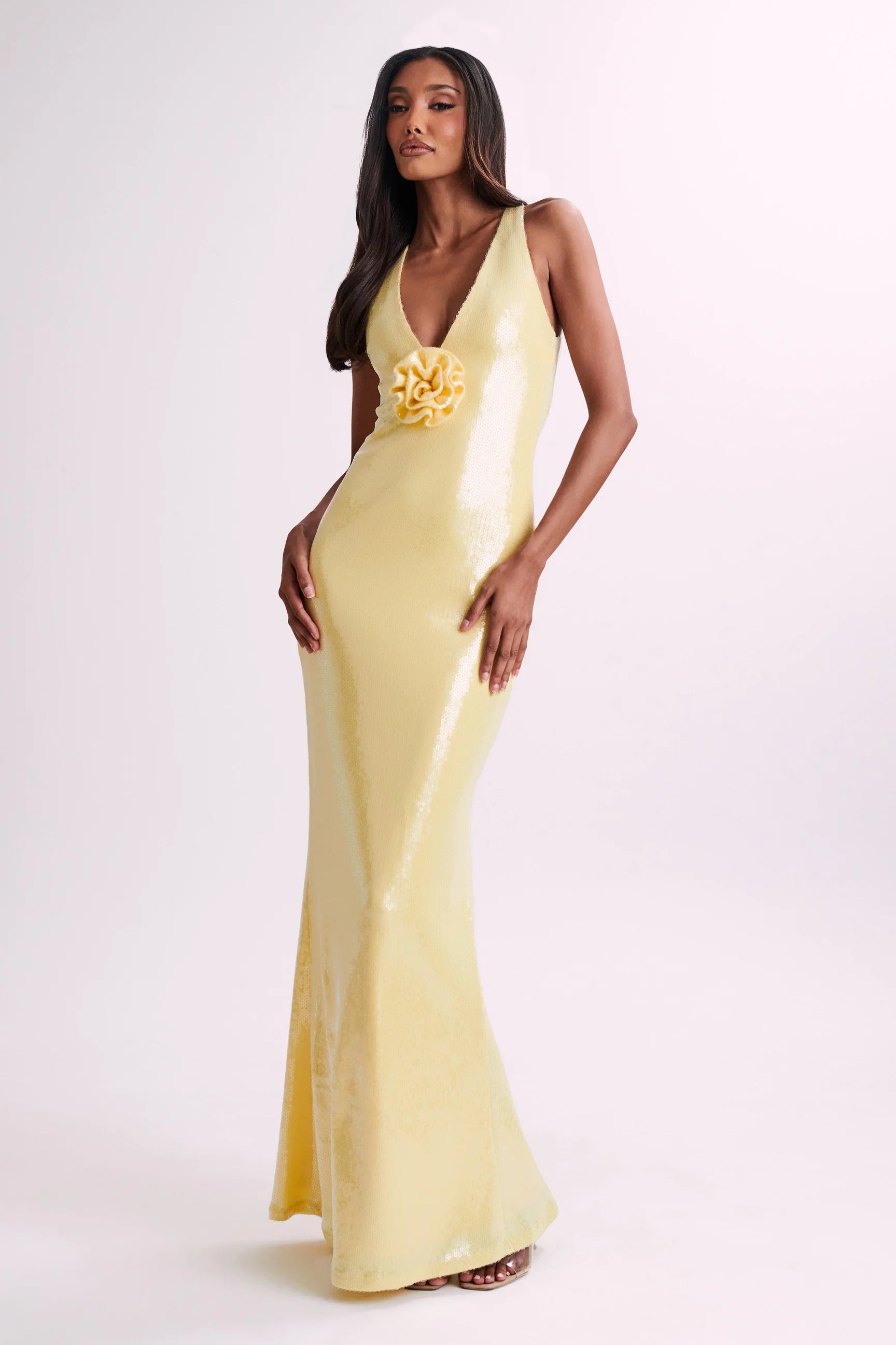 Robe longue ? sequins avec symbole de roses