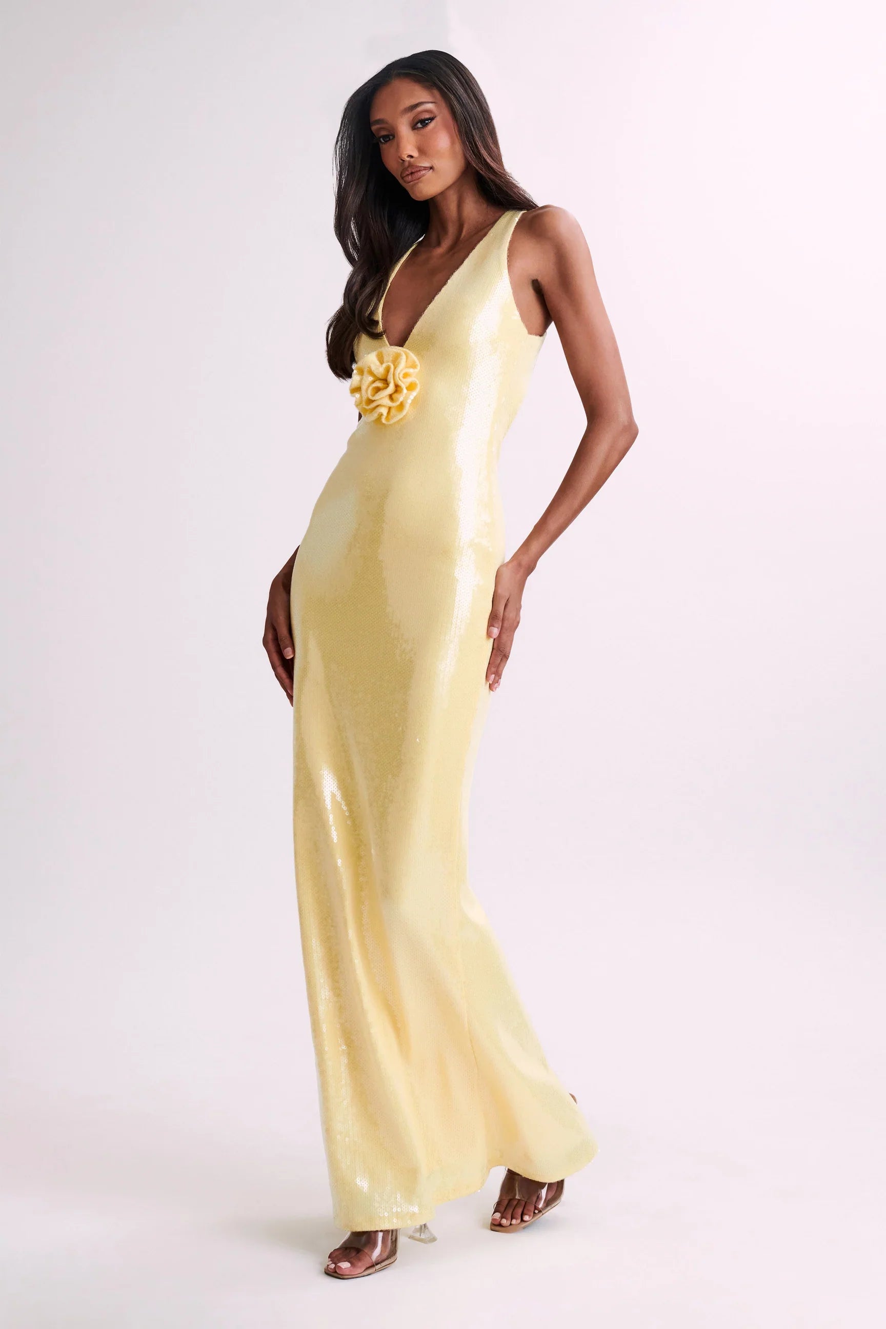 Robe longue ? sequins avec symbole de roses