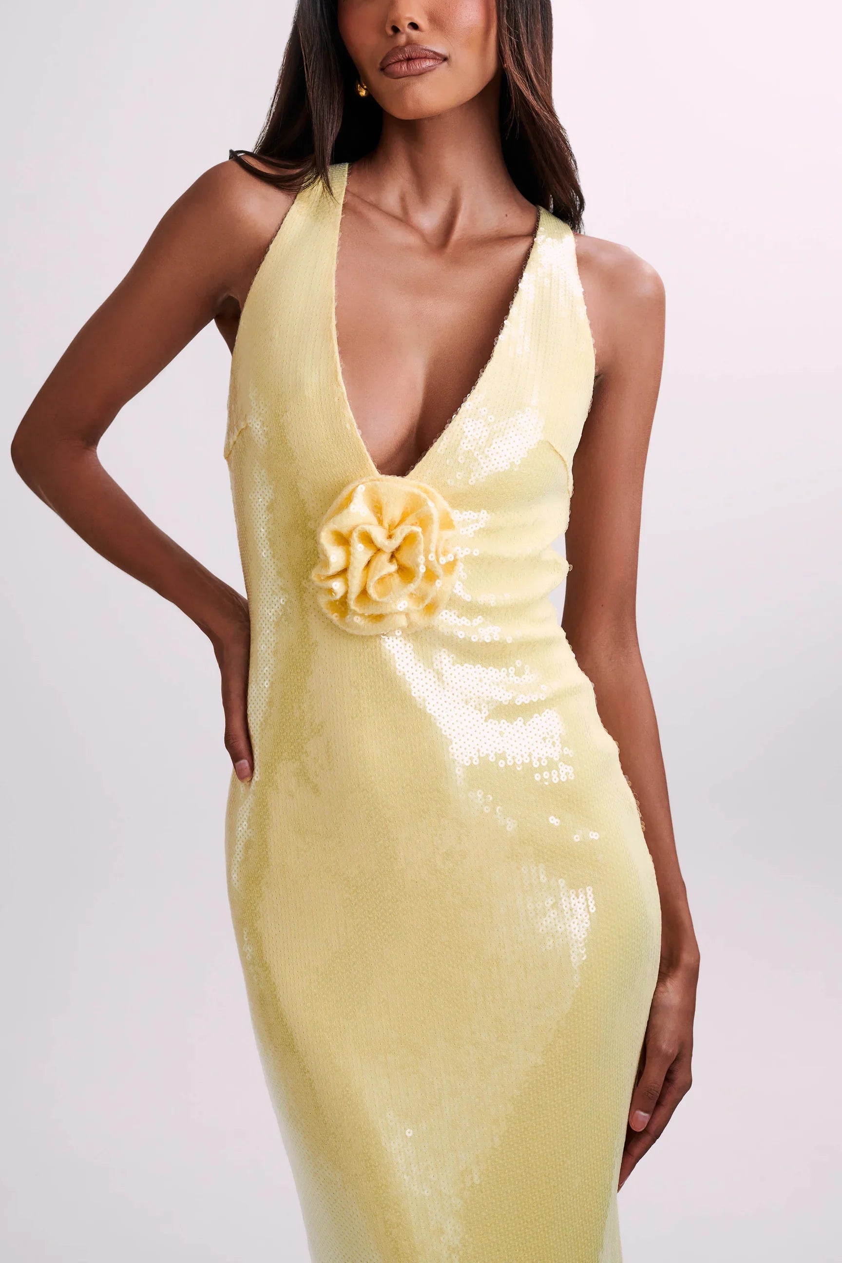 Robe longue ? sequins avec symbole de roses