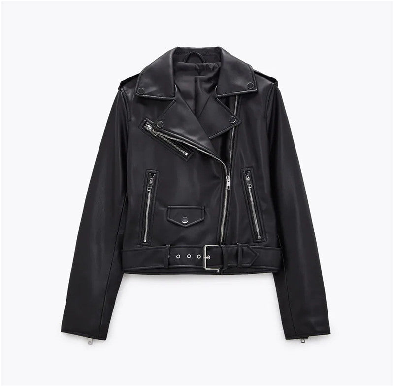 Veste en cuir élégante avec ceinture