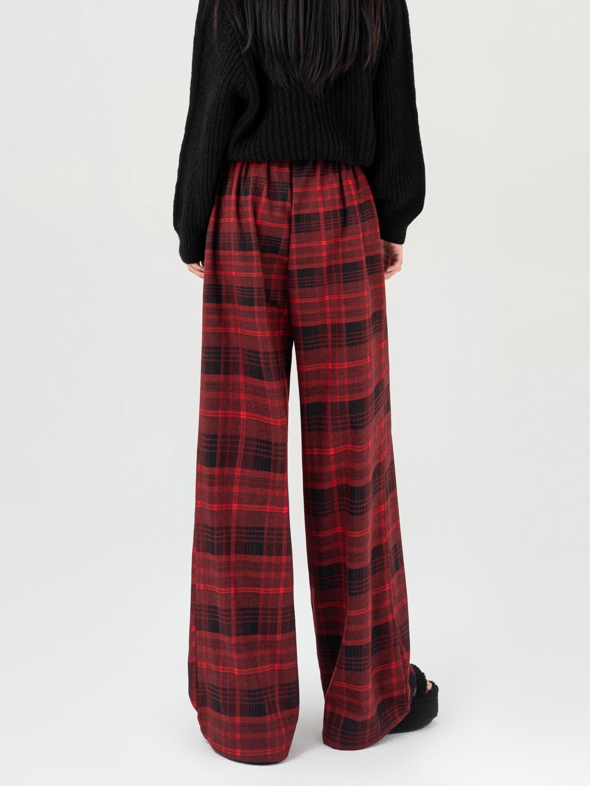 Pantalon décontracté droit à carreaux rouges