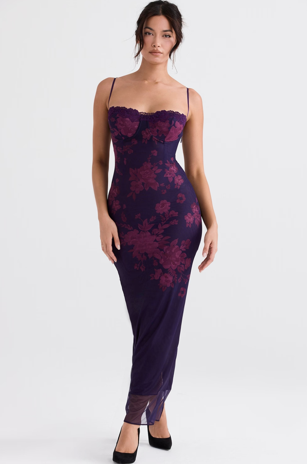 Robe longue fleurie en violet