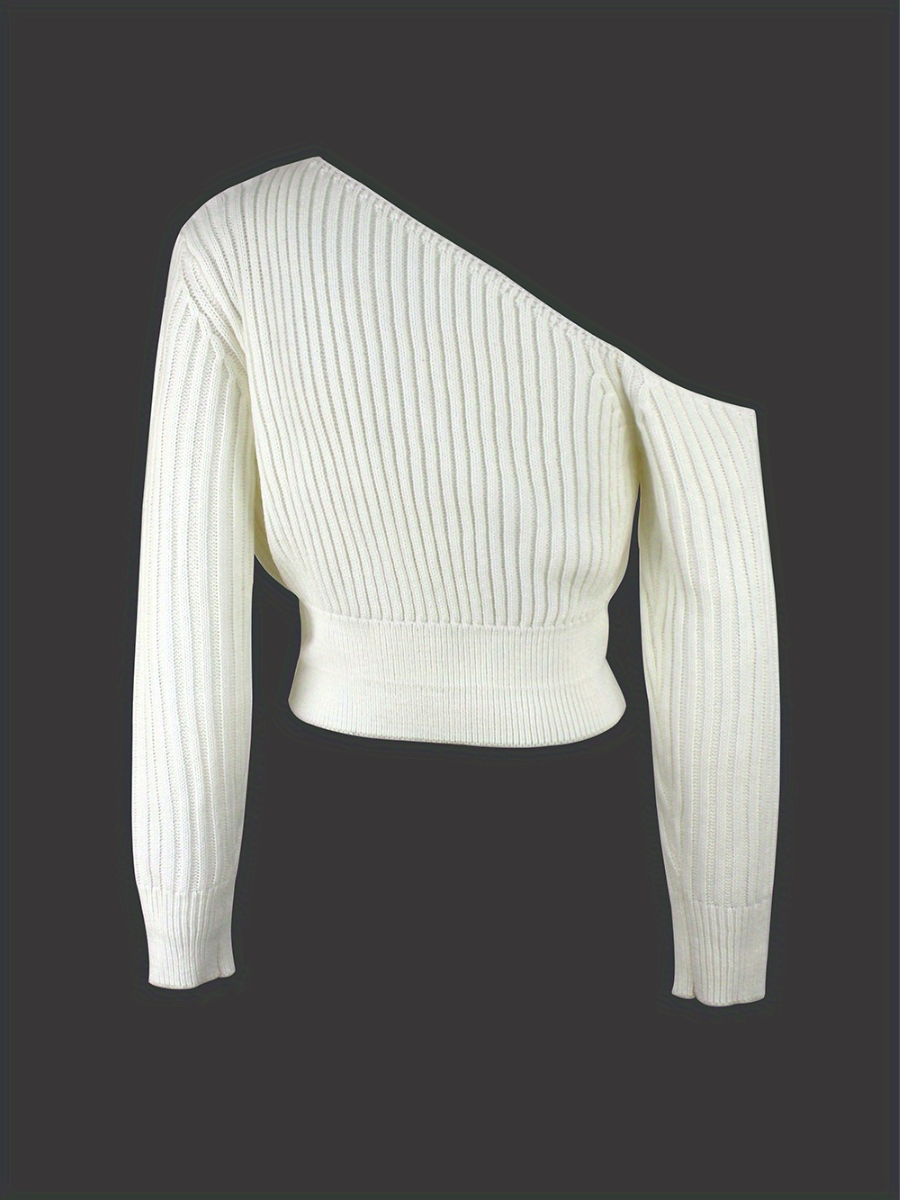pull en maille côtelée à encolure asymétrique