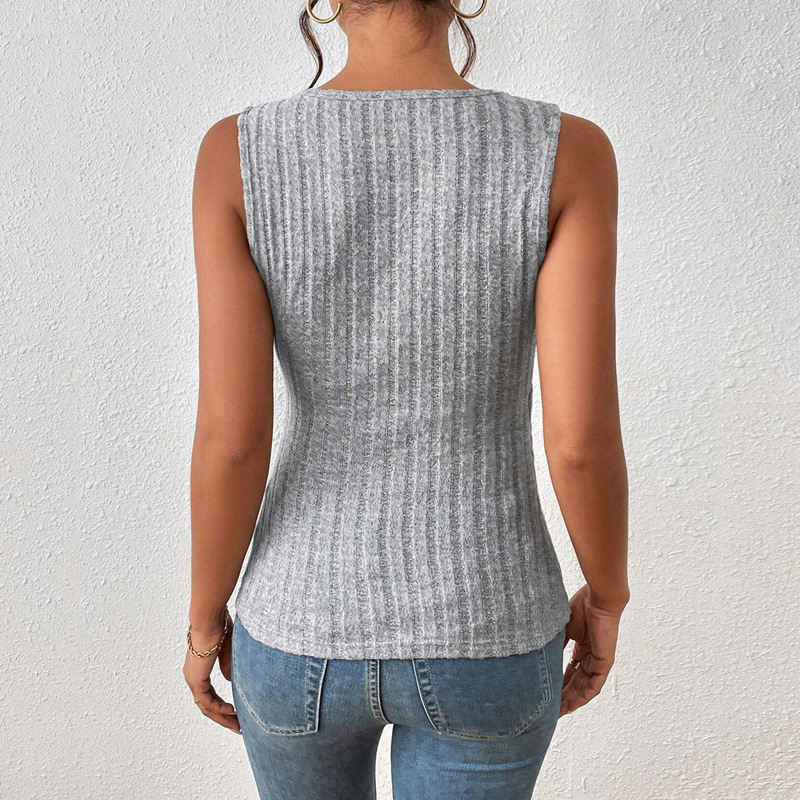 Pull gris sans manches tricoté pour femme