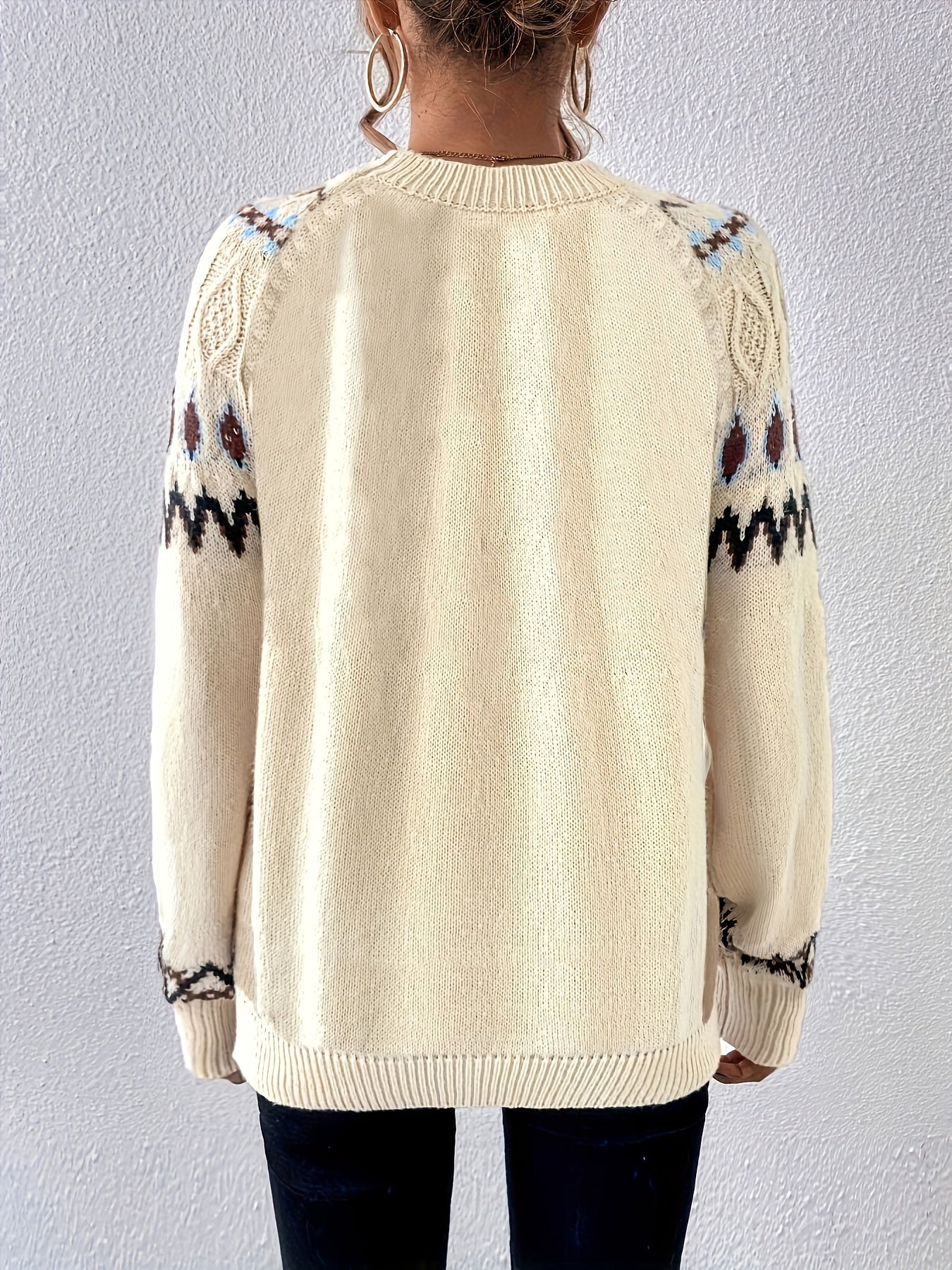 Pull col rond à motif géo