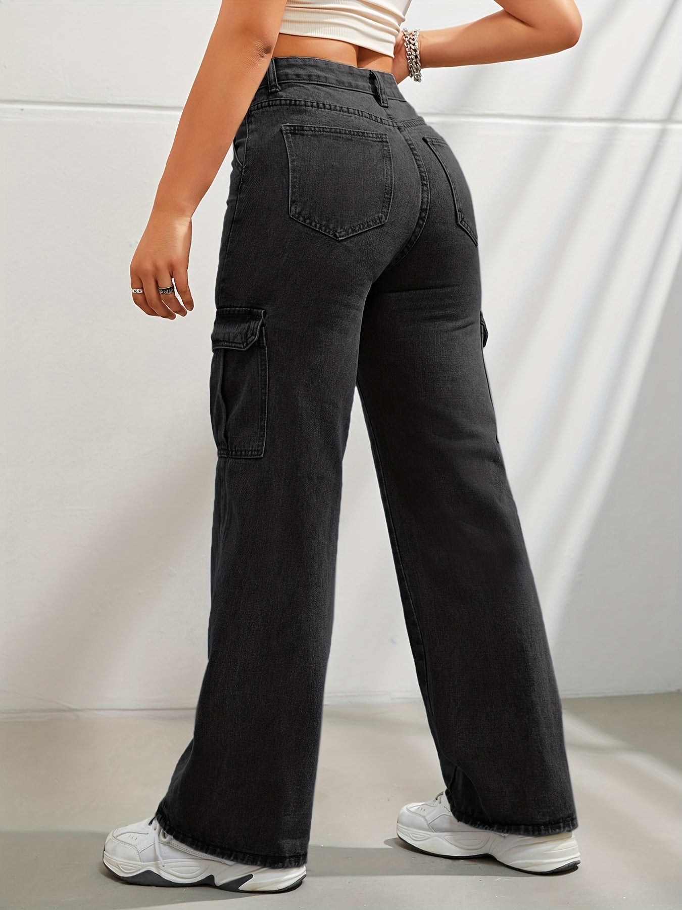 Pantalon cargo en jean taille haute
