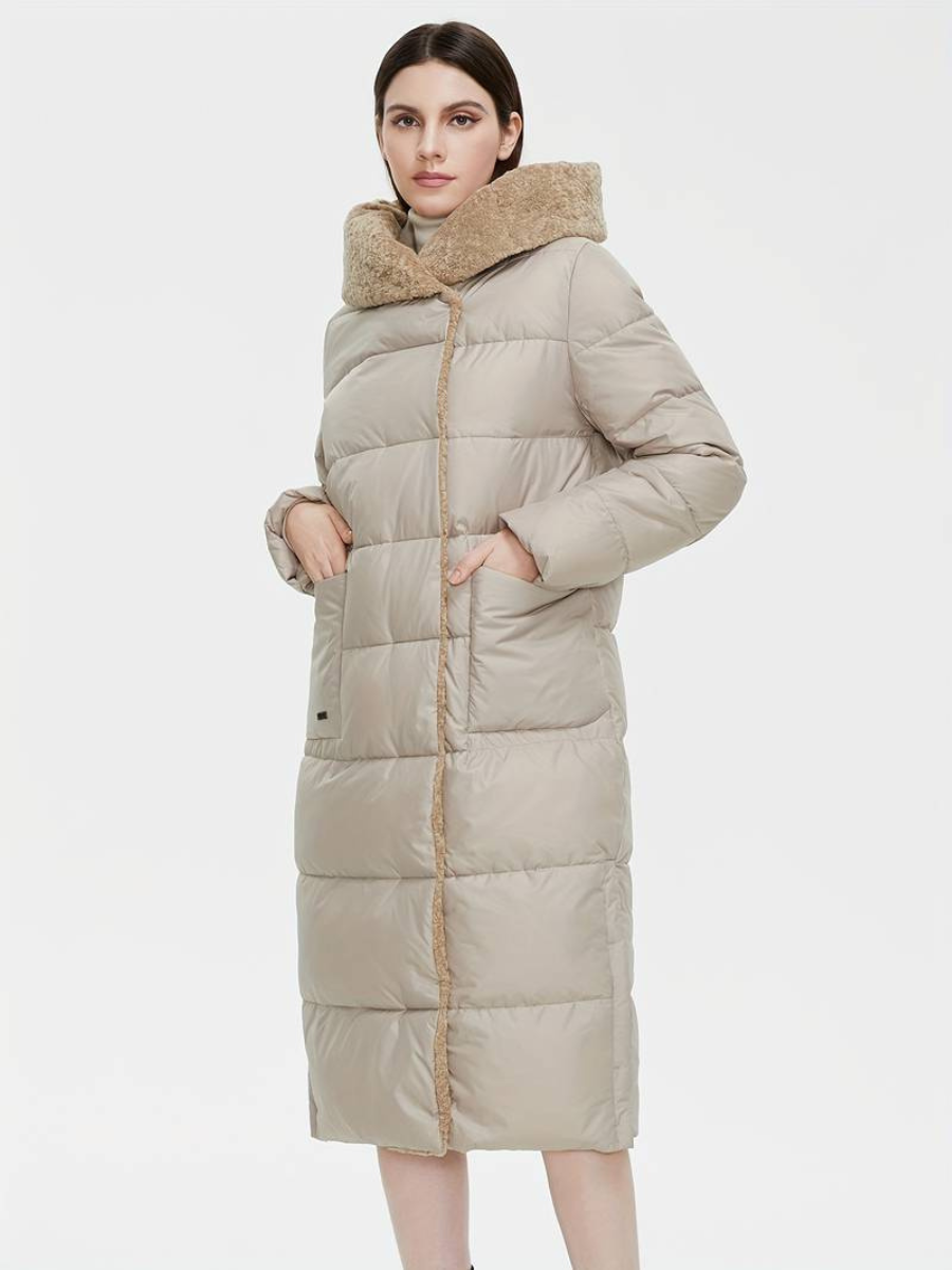 veste longue duveteuse avec fermeture éclair