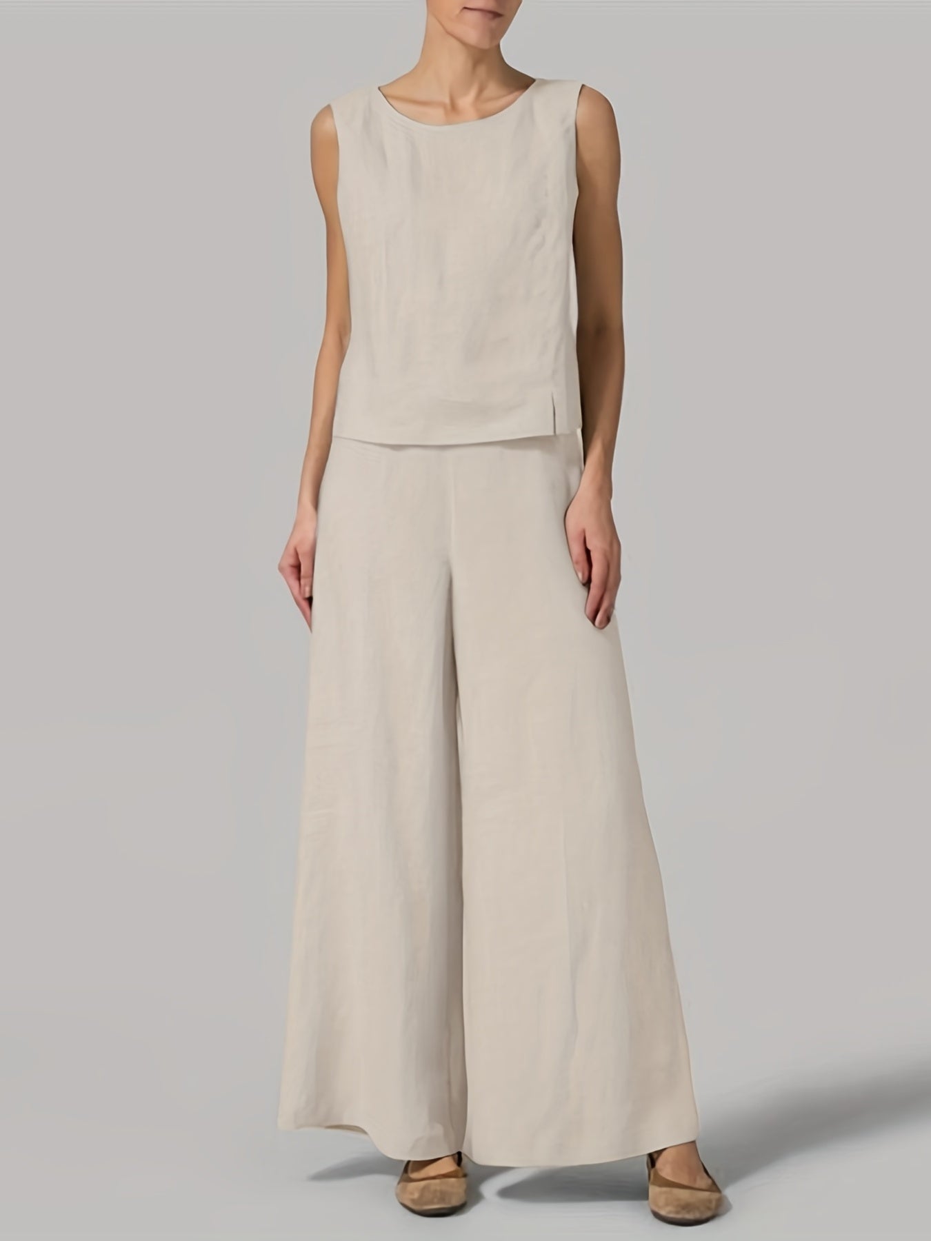 Débardeur sans manches beige et pantalon large