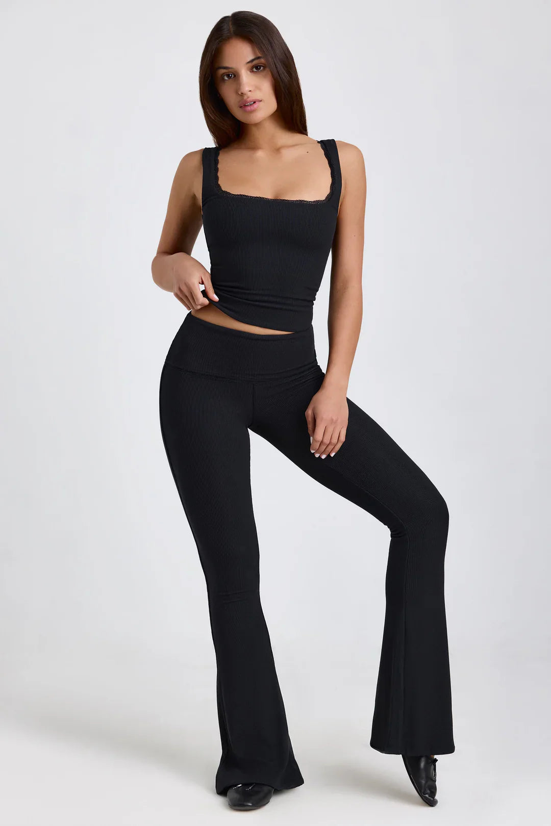 Haut et pantalon évasés taille mi-haute en modal côtelé