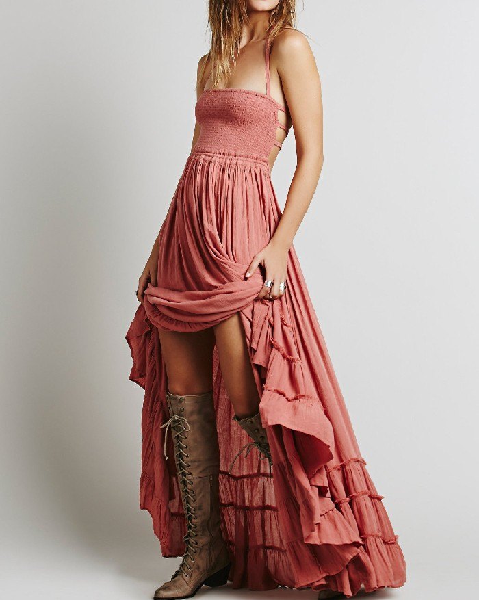 Robe longue Halter Swing Beach avec dos nu