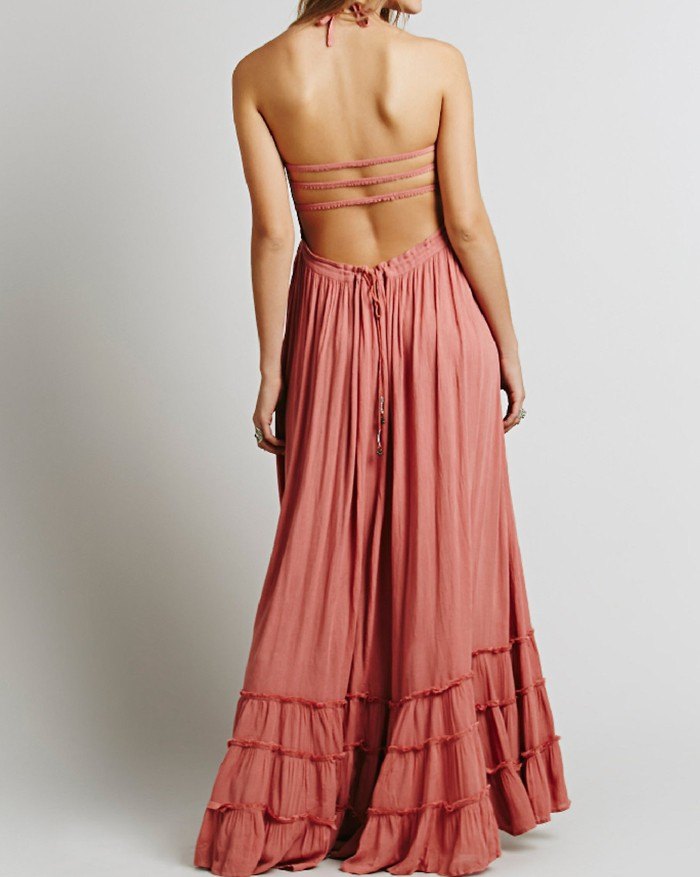 Robe longue Halter Swing Beach avec dos nu