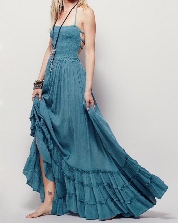 Robe longue Halter Swing Beach avec dos nu