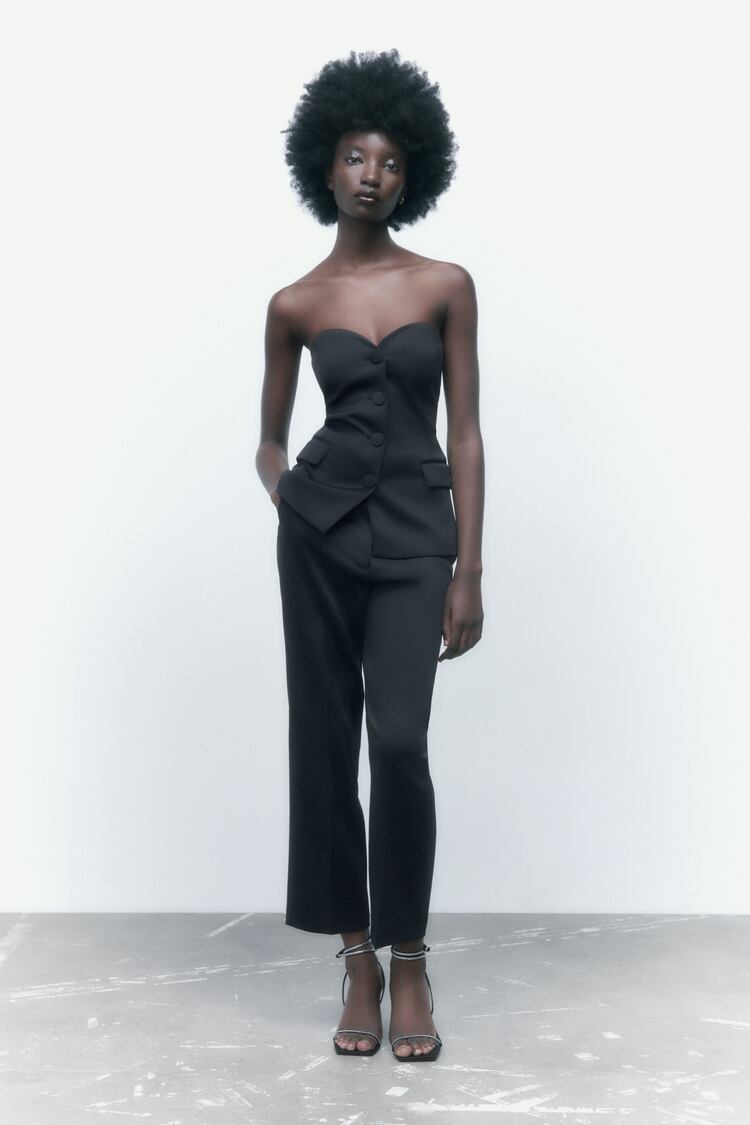 Tailleur pantalon et haut corset taille haute classique