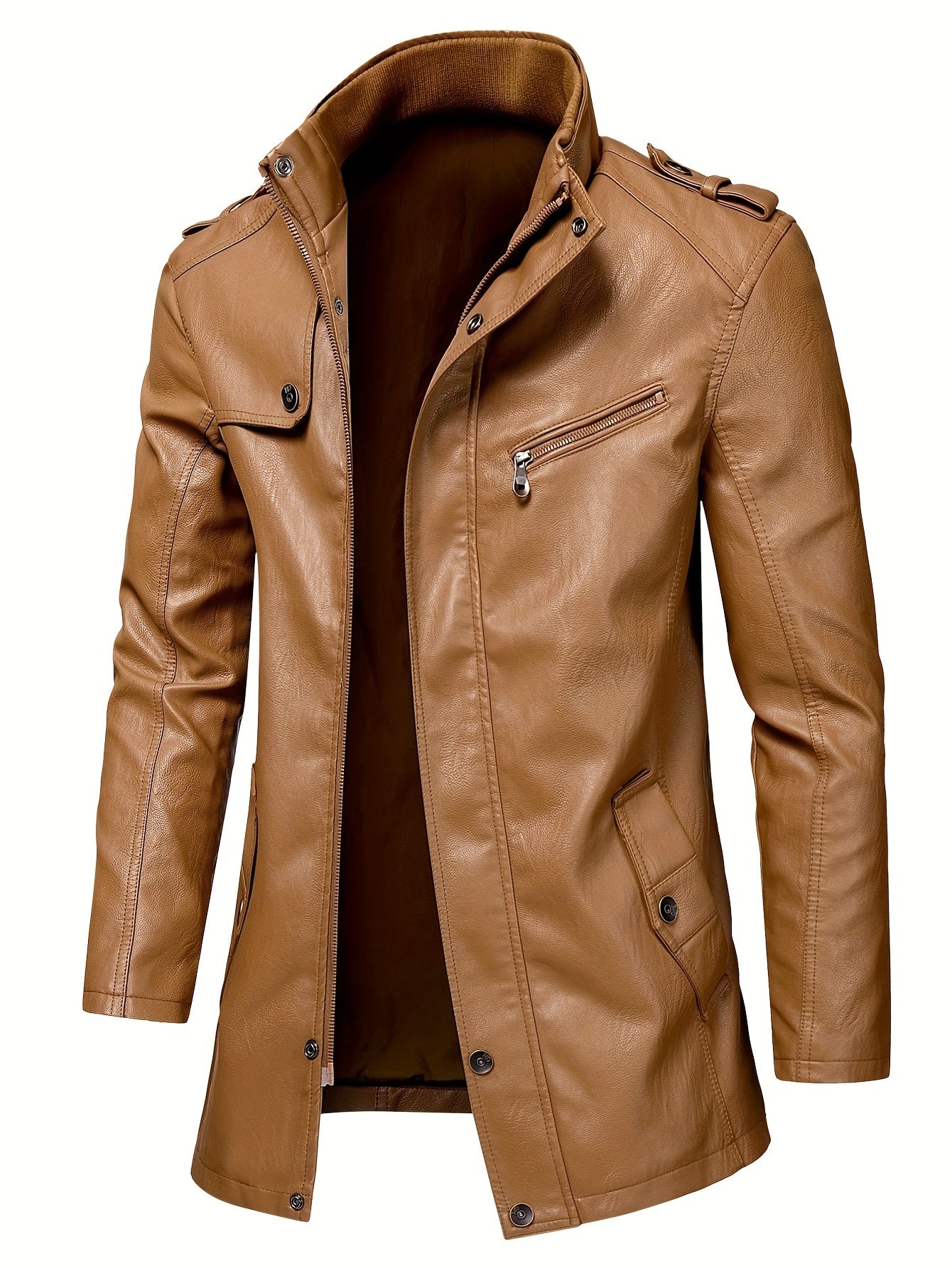 Veste longue en cuir pour homme