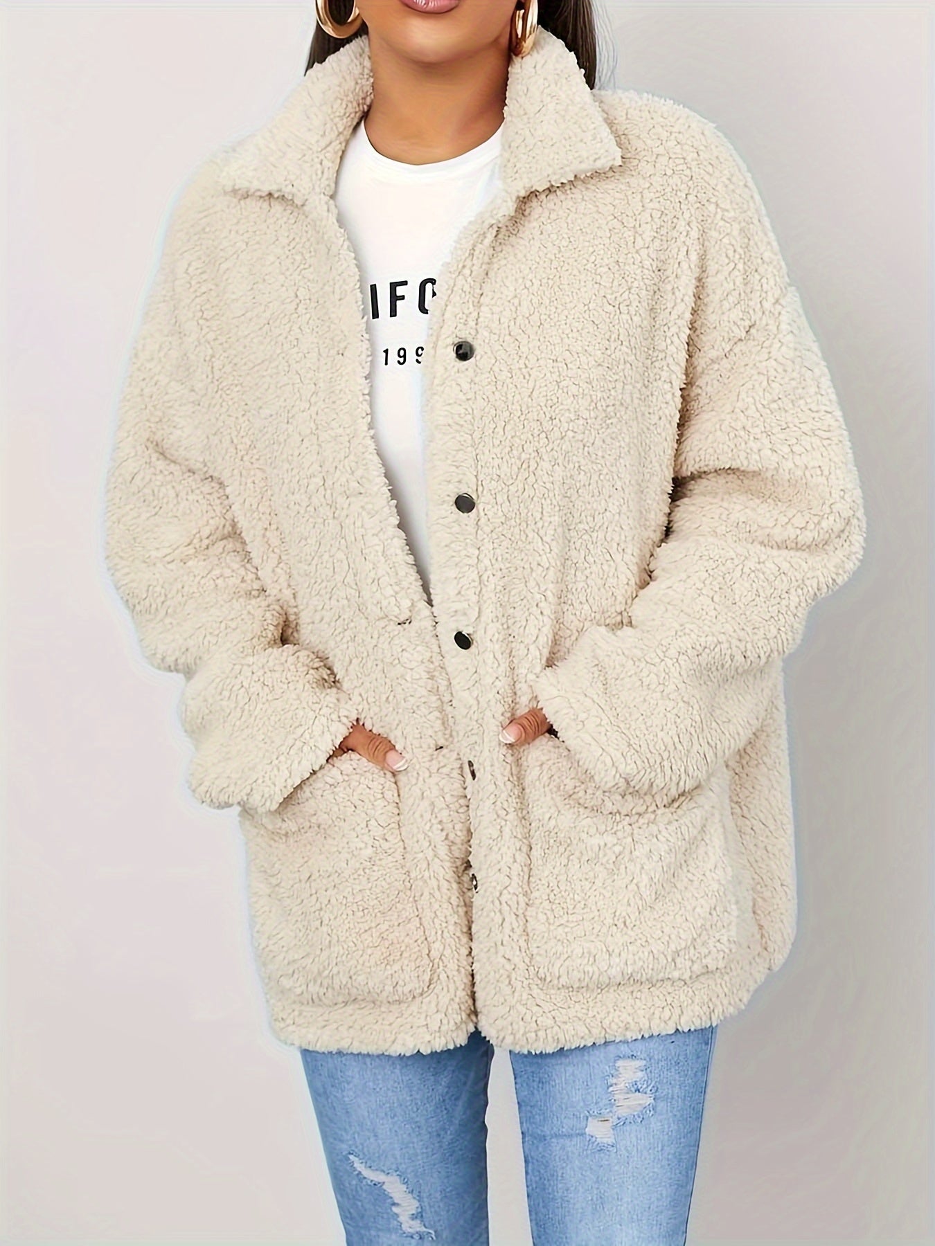 Manteau peluche chaud beige