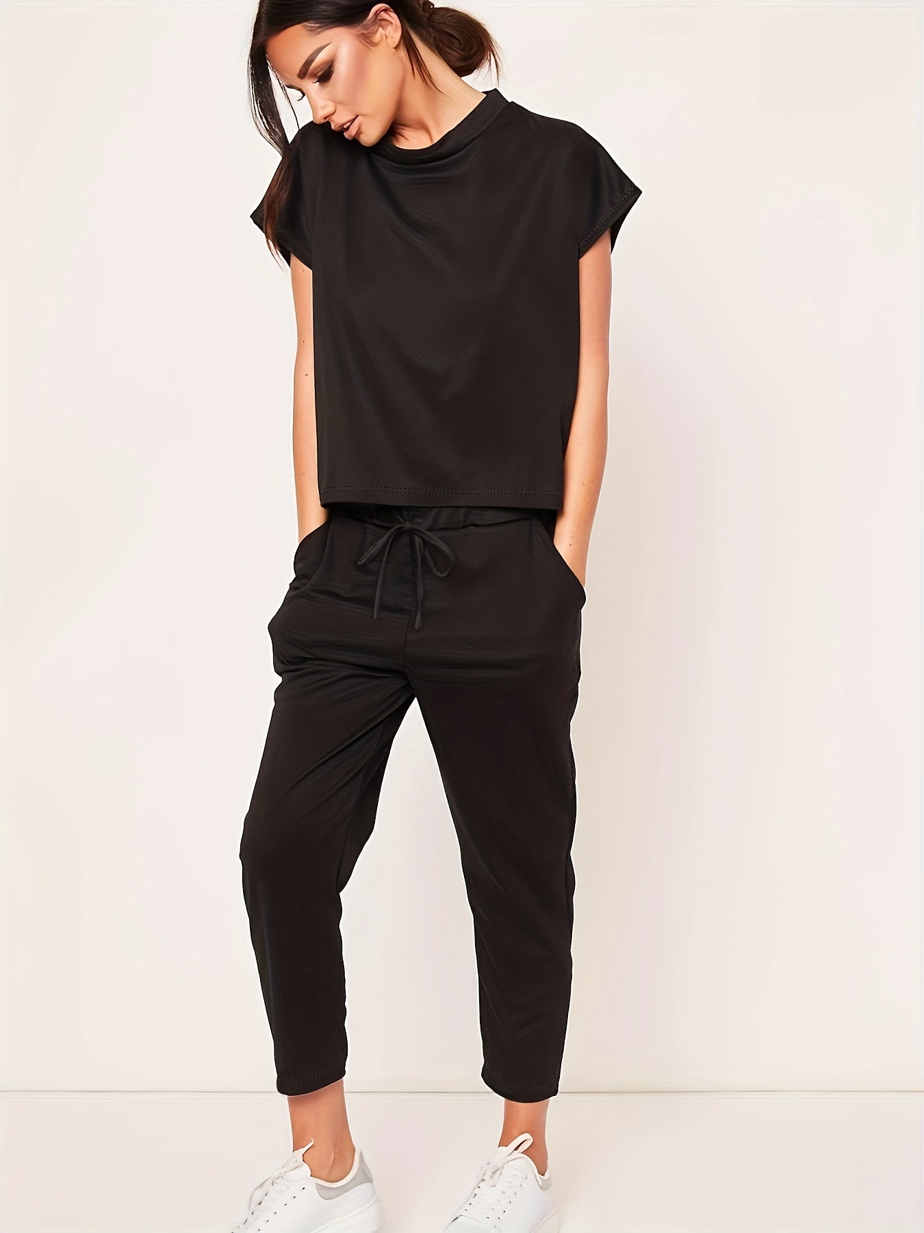 Haut et pantalon décontractés à manches courtes pour femmes