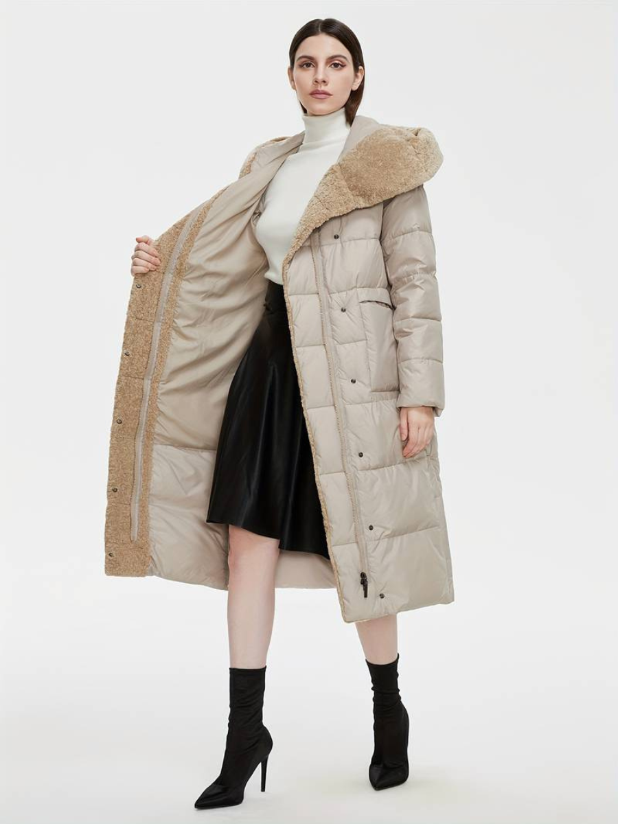veste longue duveteuse avec fermeture éclair