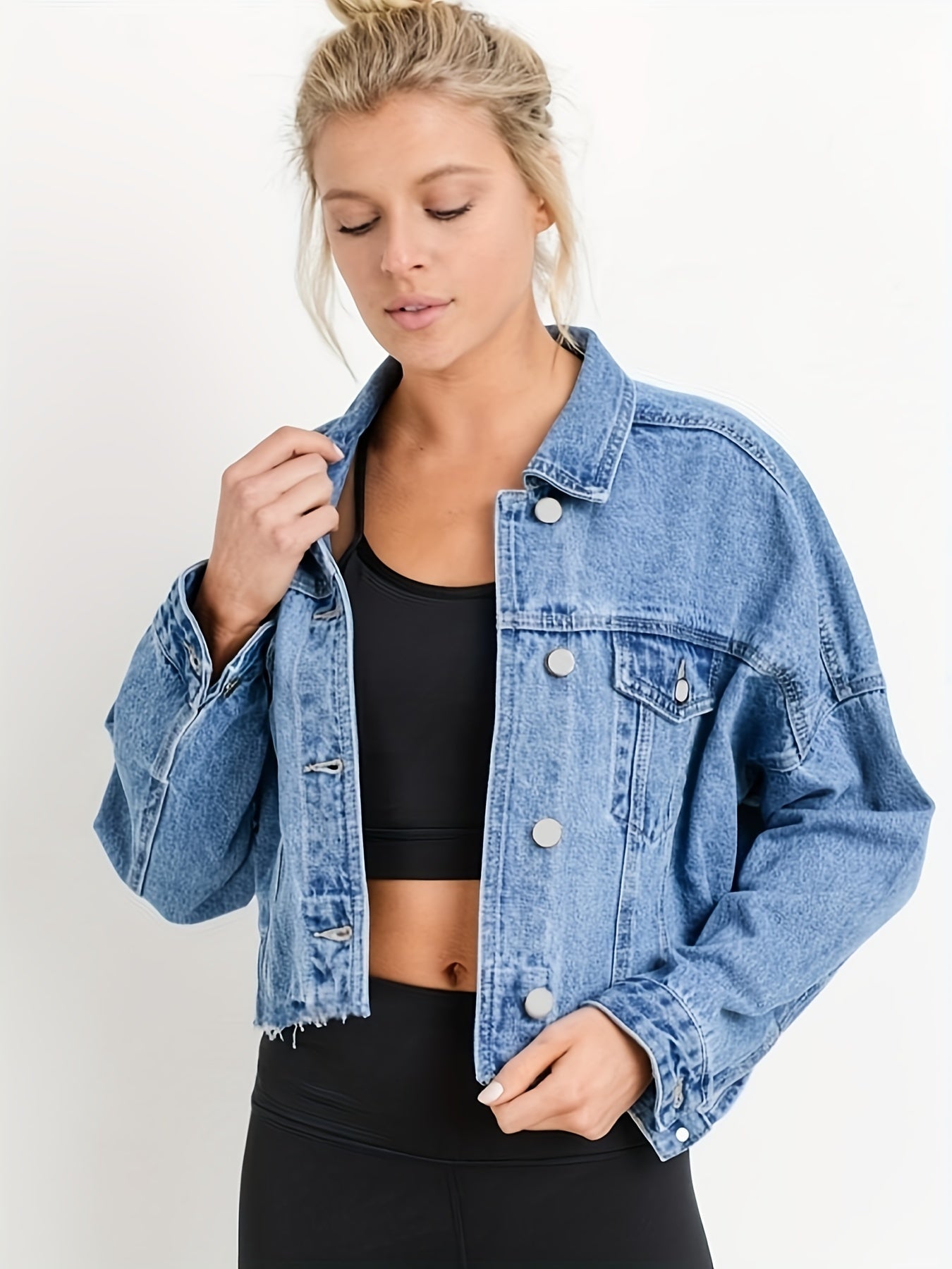 Vestes en jean bleu à revers courts
