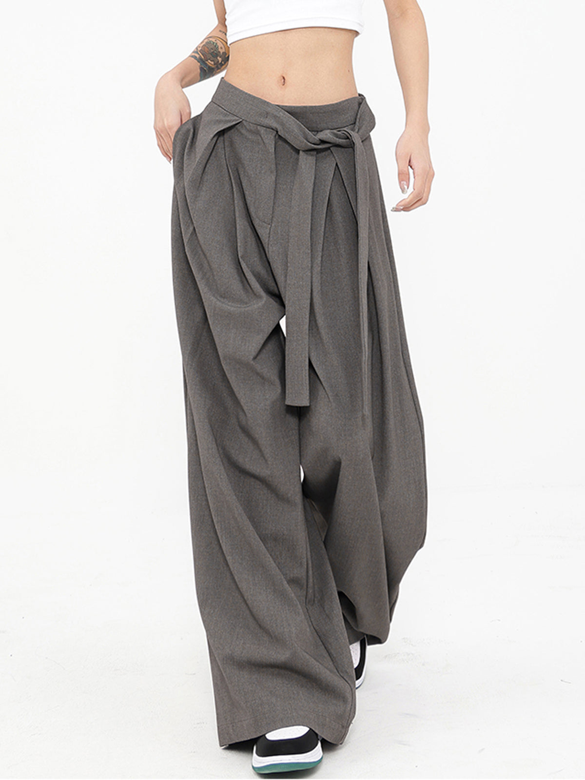 Pantalon large oversize gris pour femme