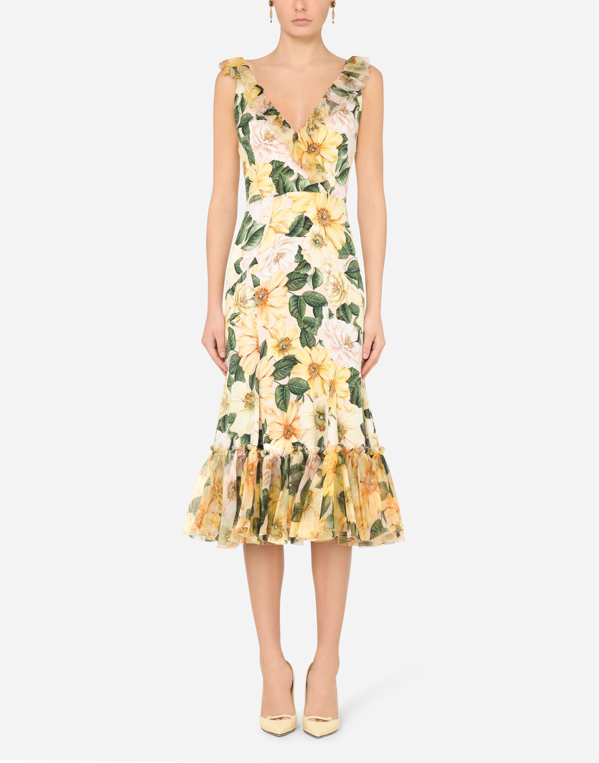 Robe midi ? imprimé fleuri et queue de poisson