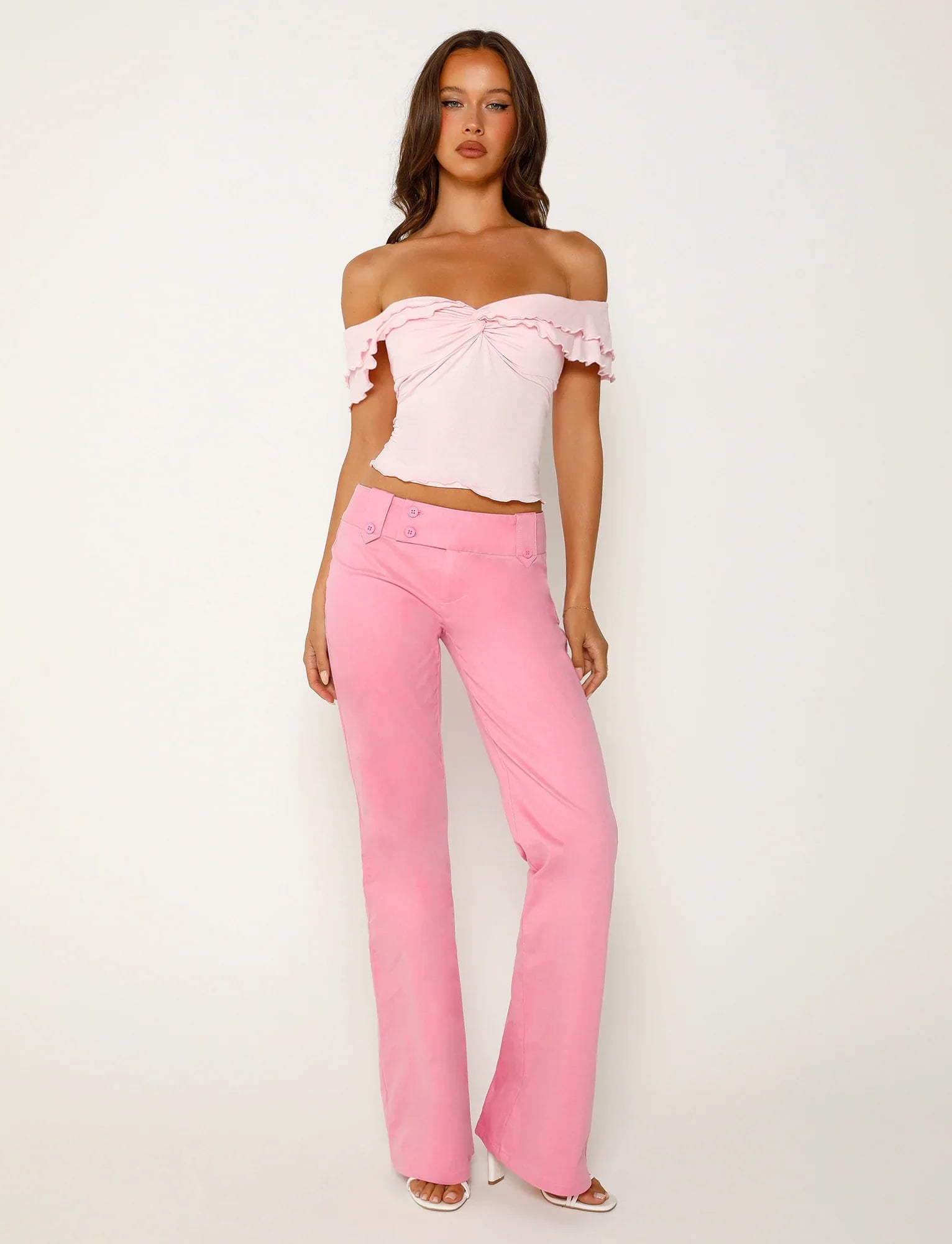 Top rose torsadé texturé avec pantalon