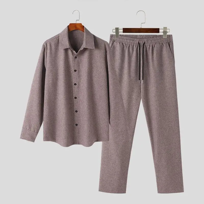 Chemise à manches longues avec revers et pantalon à cordon