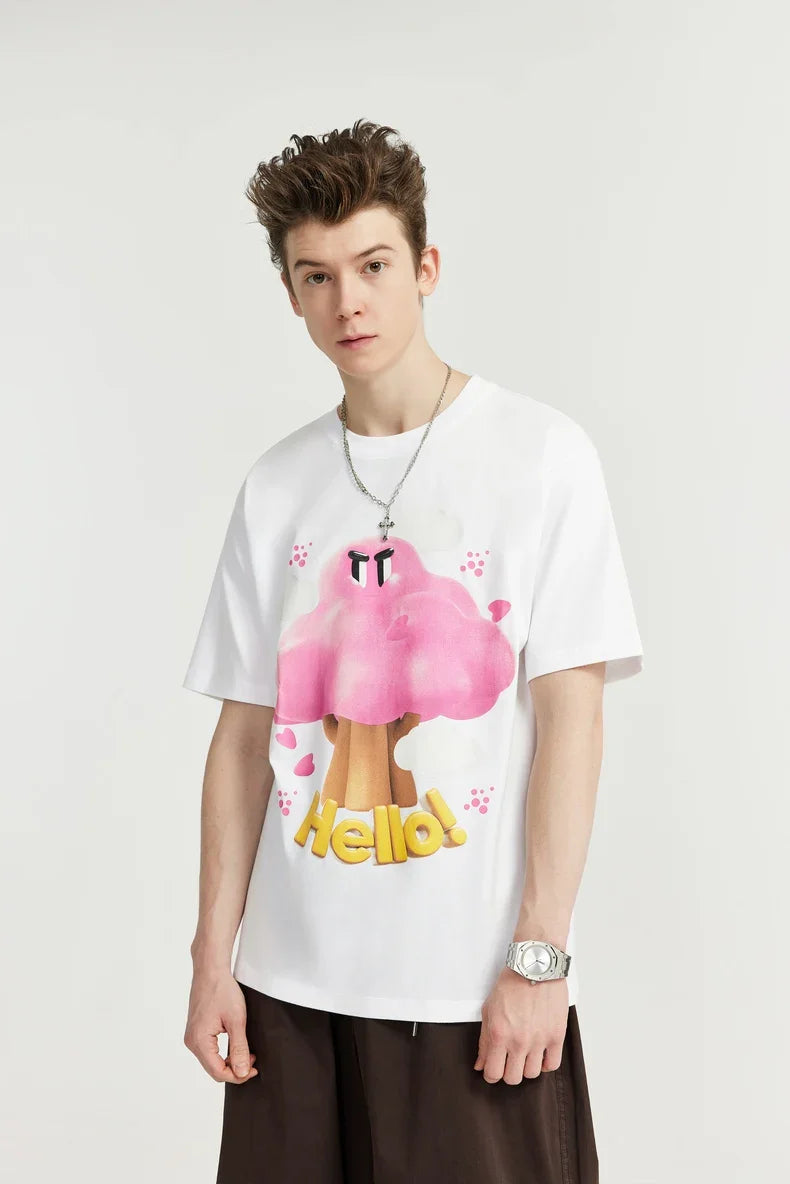 T-shirt avec imprimé champignon et épaule descendue