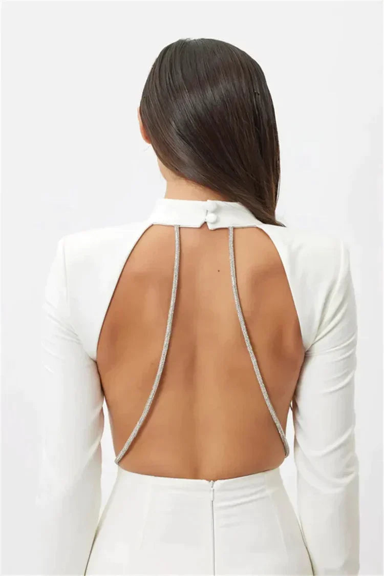 Robe longue sans fente, manches longues et strass