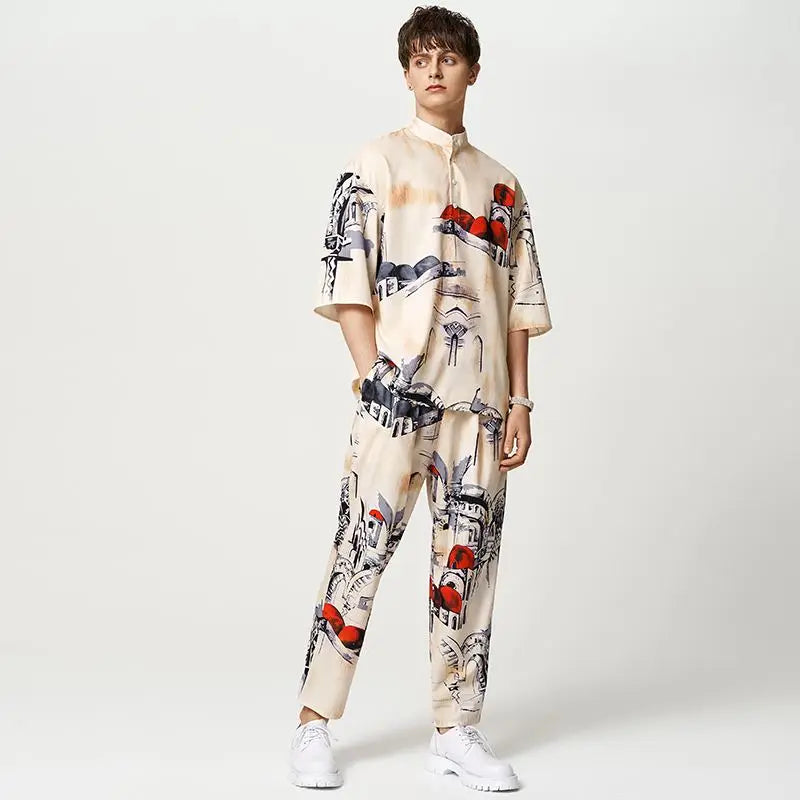 Chemise ample avec pantalon à motif