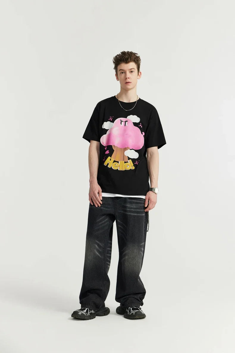 T-shirt avec imprimé champignon et épaule descendue