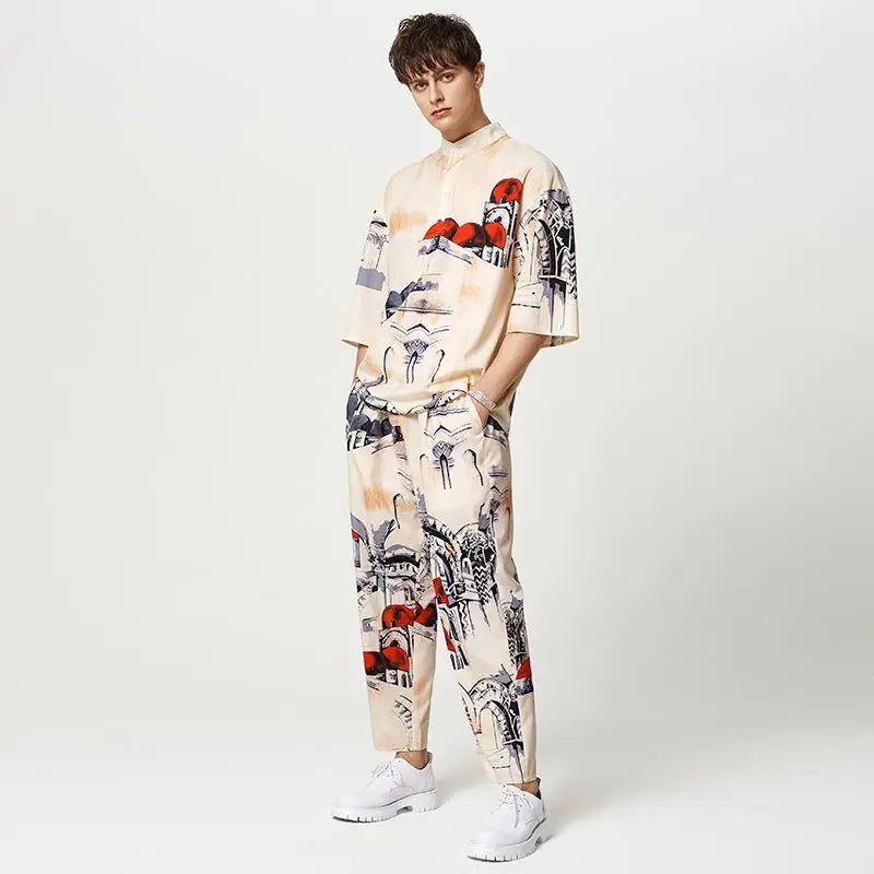 Chemise ample avec pantalon à motif