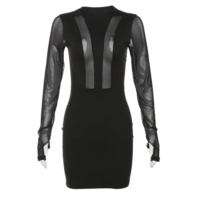 Mini-robe noire transparente et moulante en tissu mesh