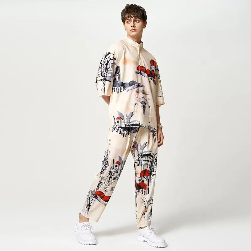 Chemise ample avec pantalon à motif