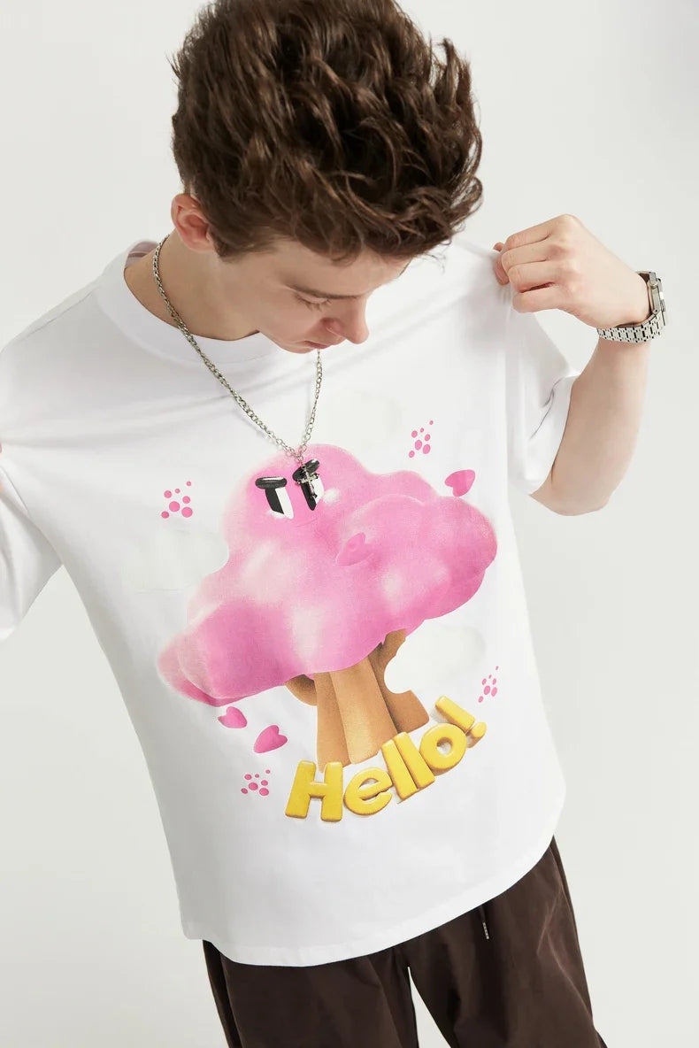 T-shirt avec imprimé champignon et épaule descendue