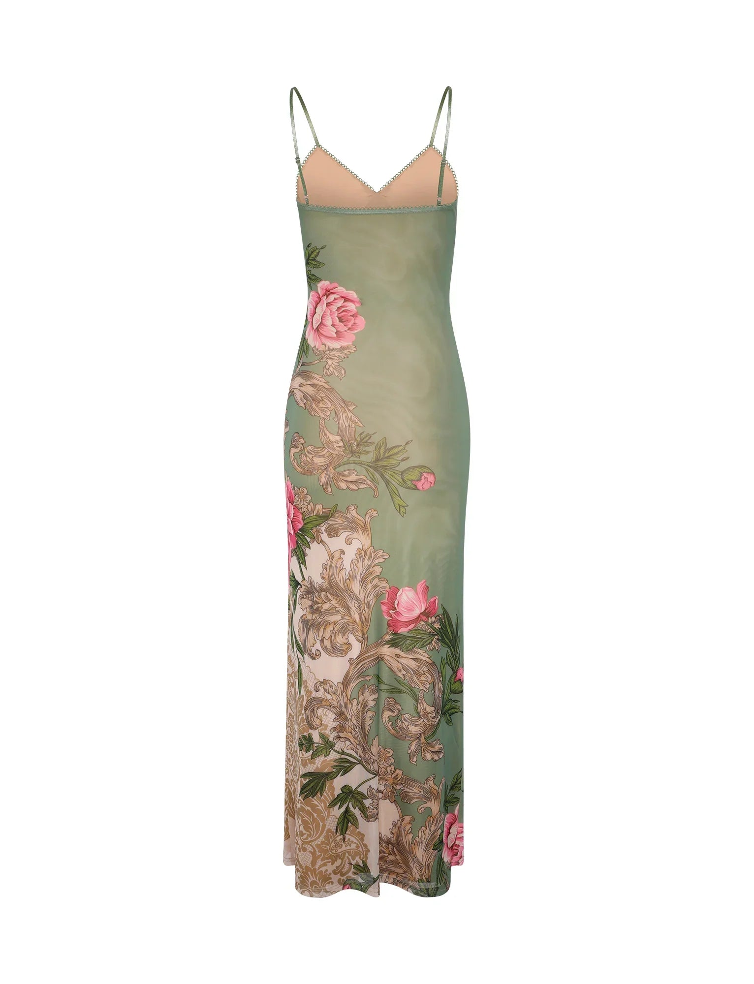 Robe en dentelle verte fleurie