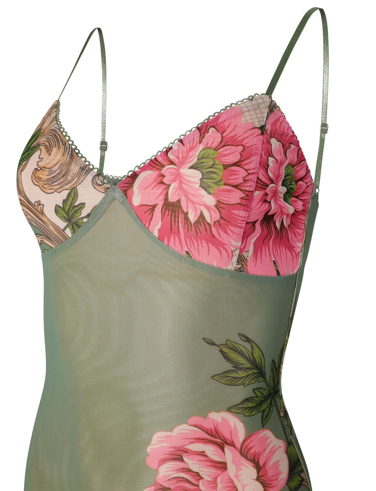Robe en dentelle verte fleurie