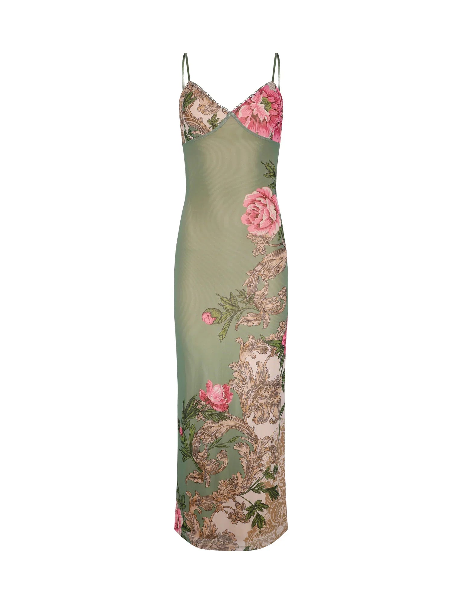 Robe en dentelle verte fleurie
