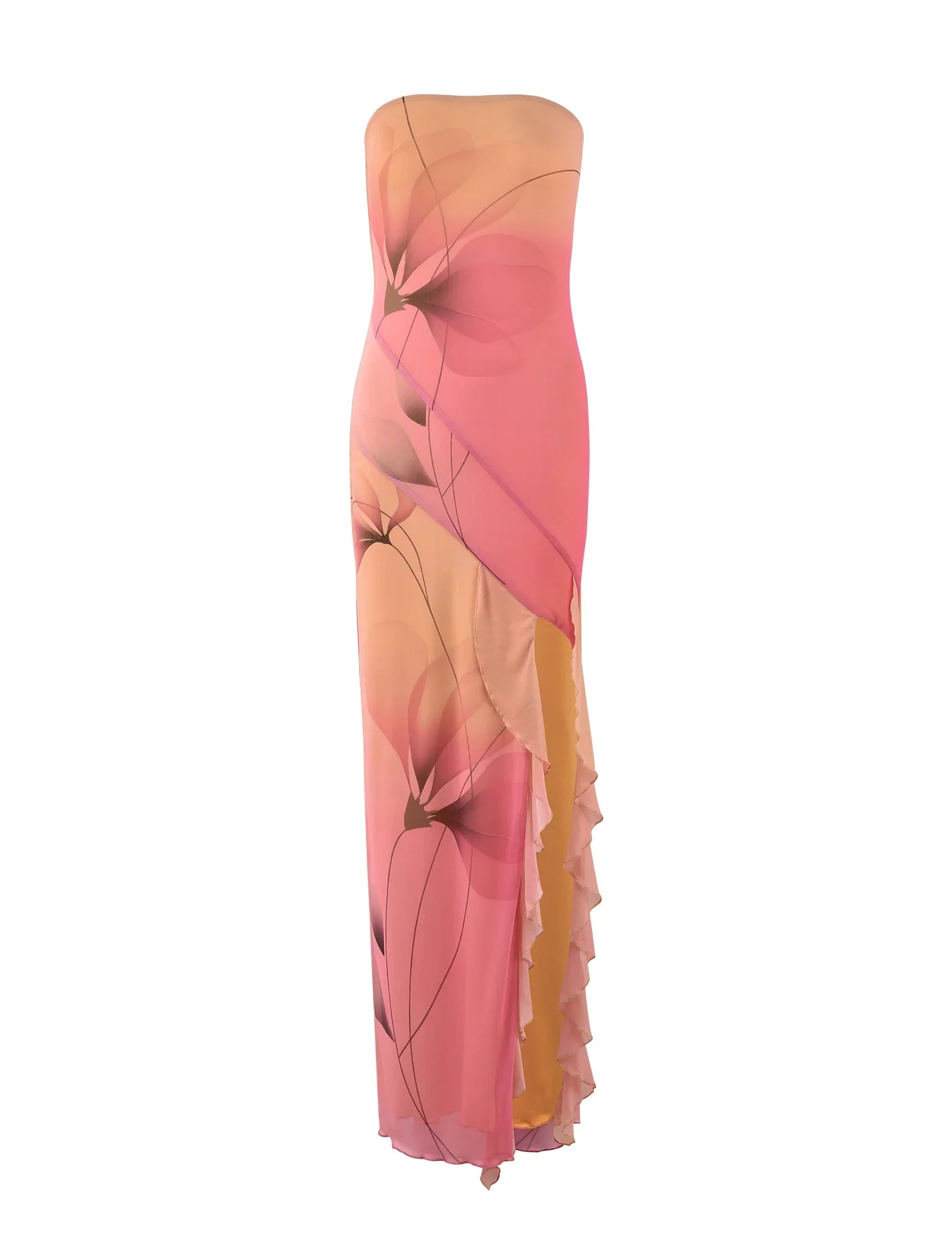 Robe longue bustier à motif floral dégradé