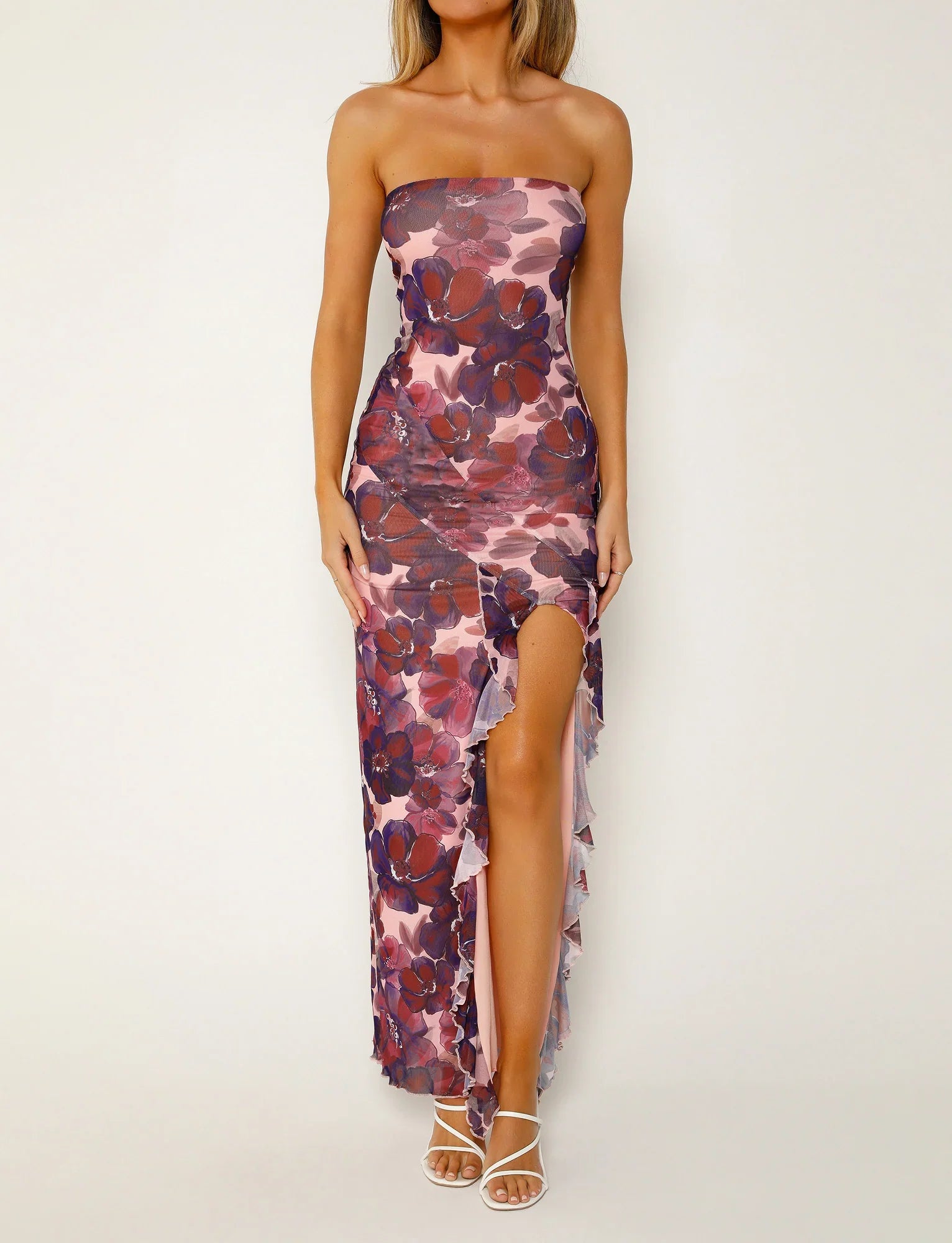 Robe longue bustier à imprimé floral